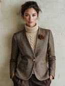 Women’s Vintage Brown Tweed Slim-fit Single-button Blazer ZMZ1946J7XT