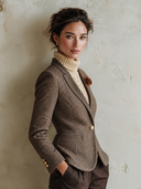 Women’s Vintage Brown Tweed Slim-fit Single-button Blazer ZMZ1946J7XT