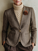 Women’s Vintage Brown Tweed Slim-fit Single-button Blazer ZMZ1946J7XT