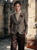 Women’s Vintage Brown Tweed Slim-fit Single-button Blazer ZMZ1946J7XT