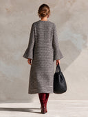 Women’s French-Style Vintage Elegance Houndstooth Maxi Dress With Bell Sleeves, Round Neck A-Line Long Sleeve Dress ZMZ2043J3ZYY