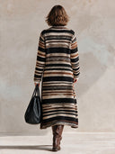 Women’s American Vintage Western Style Longline Striped Knit Cardigan With Shawl Collar In Black, Cream And Brown ZMZ2064J9ZYY