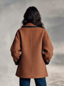 Women’s Classic American Vintage Double-Breasted Wool-Blend Peacoat With Navy Faux-Leather Trim ZMZ2012J7ZYY
