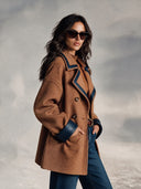 Women’s Classic American Vintage Double-Breasted Wool-Blend Peacoat With Navy Faux-Leather Trim ZMZ2012J7ZYY