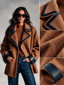 Women’s Classic American Vintage Double-Breasted Wool-Blend Peacoat With Navy Faux-Leather Trim ZMZ2012J7ZYY