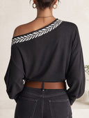 Women's Off-Shoulder Draped Neck Pullover Sweater – Relaxed Long Sleeve Knit Top ZMZ2057J5YZH