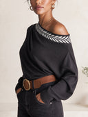 Women's Off-Shoulder Draped Neck Pullover Sweater – Relaxed Long Sleeve Knit Top ZMZ2057J5YZH