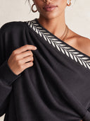 Women's Off-Shoulder Draped Neck Pullover Sweater – Relaxed Long Sleeve Knit Top ZMZ2057J5YZH