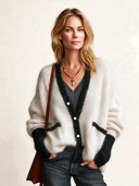 Women’s Elegant V-Neck Color-Block Mohair Cardigan ZMZ2045J0SWL