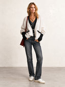 Women’s Elegant V-Neck Color-Block Mohair Cardigan ZMZ2045J0SWL