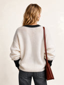 Women’s Elegant V-Neck Color-Block Mohair Cardigan ZMZ2045J0SWL