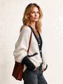 Women’s Elegant V-Neck Color-Block Mohair Cardigan ZMZ2045J0SWL