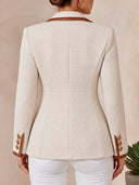 Women's Cream Tweed Blazer With Tan Contrast Trim And Gold Buttons – Tailored Fit ZMZ2044J8YZH