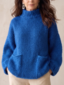 Women's Oversized Mock Neck Pullover Sweater With Patch Pockets - Soft Fuzzy Knit Drop Shoulder Sweater ZMZ2093J8YZH