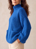 Women's Oversized Mock Neck Pullover Sweater With Patch Pockets - Soft Fuzzy Knit Drop Shoulder Sweater ZMZ2093J8YZH