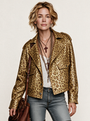 Women's Trendy Sparkling Leopard Print PU Leather Three-Button Jacket ZMZ2015J1SWL