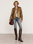 Women's Trendy Sparkling Leopard Print PU Leather Three-Button Jacket ZMZ2015J1SWL