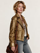 Women's Trendy Sparkling Leopard Print PU Leather Three-Button Jacket ZMZ2015J1SWL