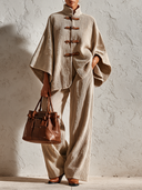Women’s Casual Beige Corduroy Tent-style Jacket And Wide-leg Trousers Two-piece Set ZMZ2065J8XT