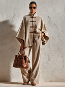Women’s Casual Beige Corduroy Tent-style Jacket And Wide-leg Trousers Two-piece Set ZMZ2065J8XT