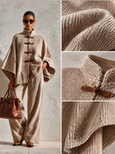 Women’s Casual Beige Corduroy Tent-style Jacket And Wide-leg Trousers Two-piece Set ZMZ2065J8XT