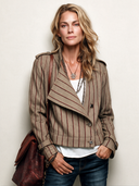 Women’s Classic Vintage-Style Brown Striped Stand-Collar Cropped Jacket ZMZ2031J9SWL