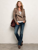 Women’s Classic Vintage-Style Brown Striped Stand-Collar Cropped Jacket ZMZ2031J9SWL