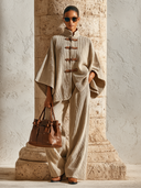Women’s Casual Beige Corduroy Tent-style Jacket And Wide-leg Trousers Two-piece Set ZMZ2065J8XT