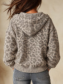 Women's Leopard Jacquard Half-Zip Pullover Sweater With Ribbed Hem ZMZ2054J8YZH