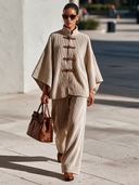 Women’s Casual Beige Corduroy Tent-style Jacket And Wide-leg Trousers Two-piece Set ZMZ2065J8XT