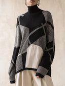 Women's Geometric Colorblock Cold-Shoulder Turtleneck Knit Sweater ZMZ2095J2YZH
