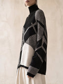 Women's Geometric Colorblock Cold-Shoulder Turtleneck Knit Sweater ZMZ2095J2YZH
