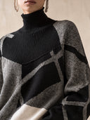 Women's Geometric Colorblock Cold-Shoulder Turtleneck Knit Sweater ZMZ2095J2YZH