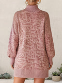 Women's Leopard Half-Zip Oversized Knit Sweater Tunic With Lace Shoulders ZMZ2097J0YZH