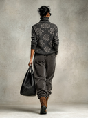 Women’s Charcoal Rose-Jacquard Knit Pullover Sweater ZMZ2018J0XT