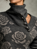 Women’s Charcoal Rose-Jacquard Knit Pullover Sweater ZMZ2018J0XT