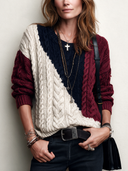 Women’s Classic Vintage Color-Block Cable-Jacquard Pullover Knit Sweater ZMZ2034J5SWL