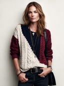 Women’s Classic Vintage Color-Block Cable-Jacquard Pullover Knit Sweater ZMZ2034J5SWL