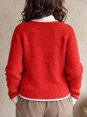 Women's Knit Cardigan With Cream Trim – Round Neck Button-Up Raglan Sleeve Sweater Jacket ZMZ2044J9YZH