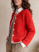 Women's Knit Cardigan With Cream Trim – Round Neck Button-Up Raglan Sleeve Sweater Jacket ZMZ2044J9YZH