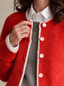 Women's Knit Cardigan With Cream Trim – Round Neck Button-Up Raglan Sleeve Sweater Jacket ZMZ2044J9YZH