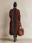 Women's Red Geometric Jacquard Loose Shawl Collar Knit Cardigan ZMZ2063J0XT