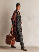 Women's Red Geometric Jacquard Loose Shawl Collar Knit Cardigan ZMZ2063J0XT