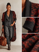 Women's Red Geometric Jacquard Loose Shawl Collar Knit Cardigan ZMZ2063J0XT