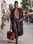 Women's Red Geometric Jacquard Loose Shawl Collar Knit Cardigan ZMZ2063J0XT