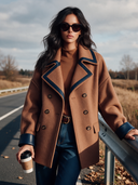 Women’s Classic American Vintage Double-Breasted Wool-Blend Peacoat With Navy Faux-Leather Trim ZMZ2012J7ZYY