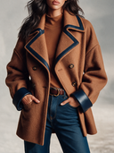 Women’s Classic American Vintage Double-Breasted Wool-Blend Peacoat With Navy Faux-Leather Trim ZMZ2012J7ZYY