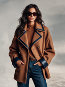 Women’s Classic American Vintage Double-Breasted Wool-Blend Peacoat With Navy Faux-Leather Trim ZMZ2012J7ZYY