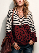 Women’s Vintage Color-Block V-Neck Knitted Pullover Sweater ZMZ2091J9SWL