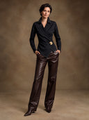 Women’s Black Asymmetric Wrap-front Long-sleeve Shirt ZMZ2131J1XT